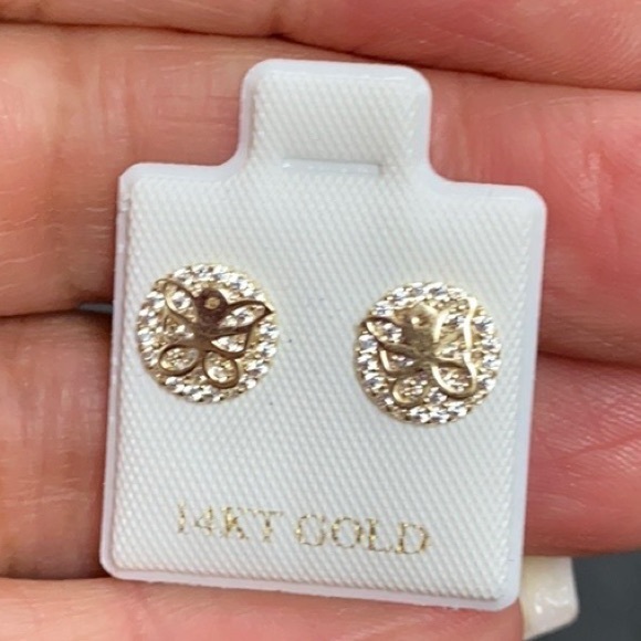 New 14k Yellow Gold Butterfly Push Back Earrings